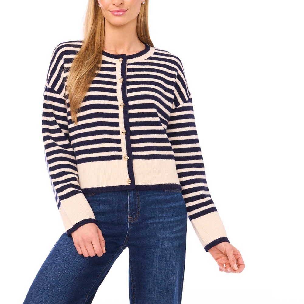 NWT Cece Striped Navy and Cream Women's Sweater